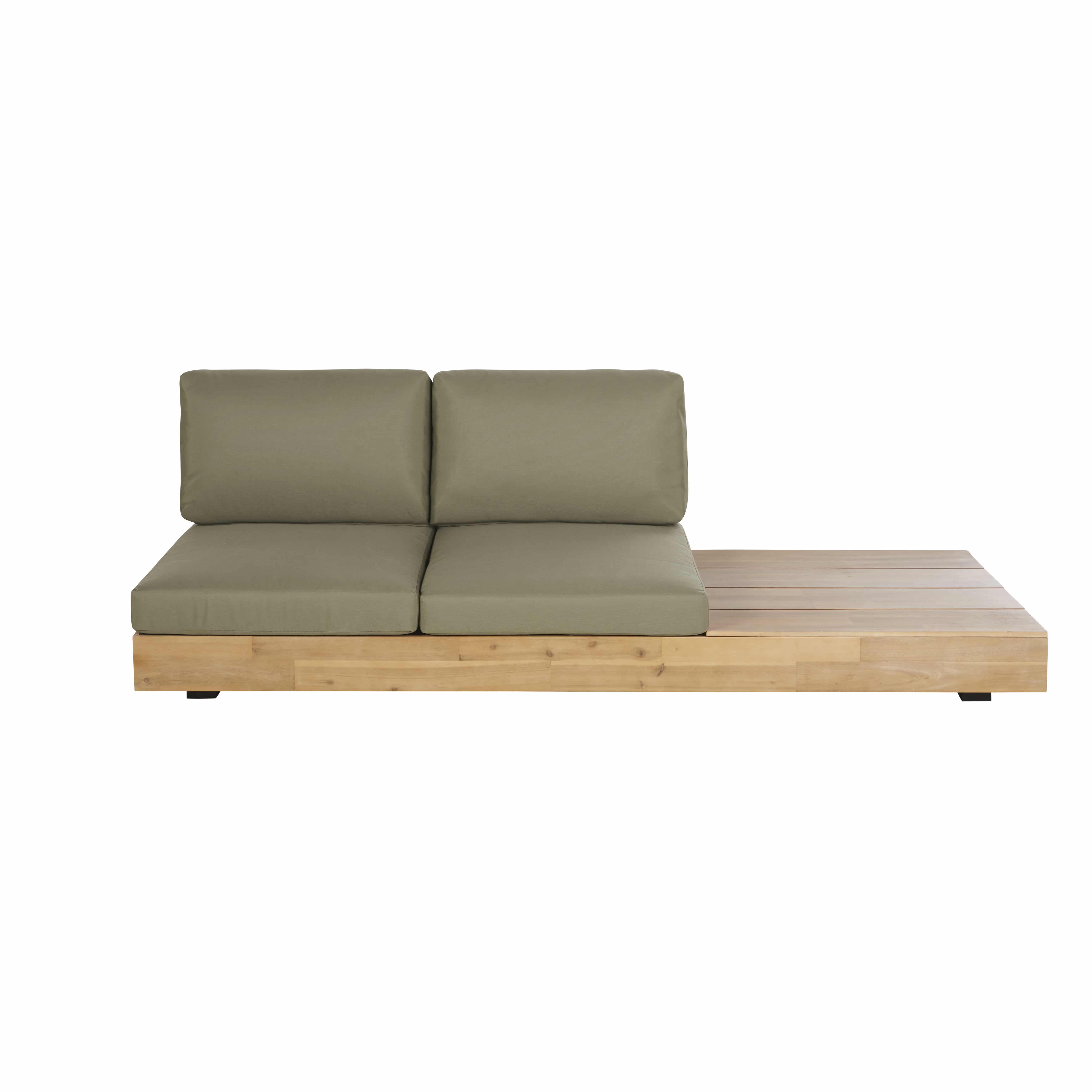 Sofá de jardín modular profesional de 2/3 plazas de madera maciza de acacia y tela verde caqui Estilo marinero Tela Maisons du monde