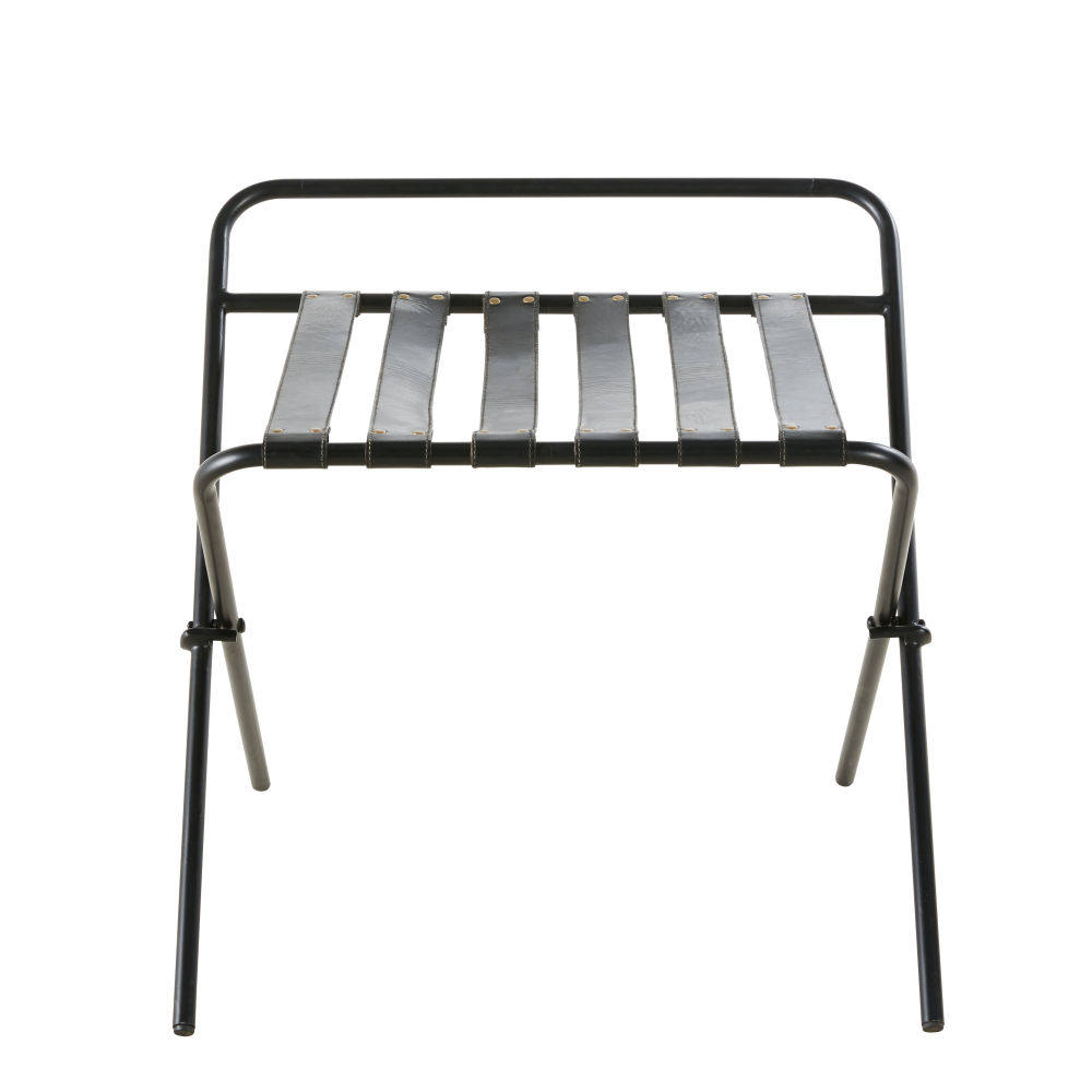 Soporte plegable para maletas profesional de metal y cuero negros Negro Metal Maisons du Monde