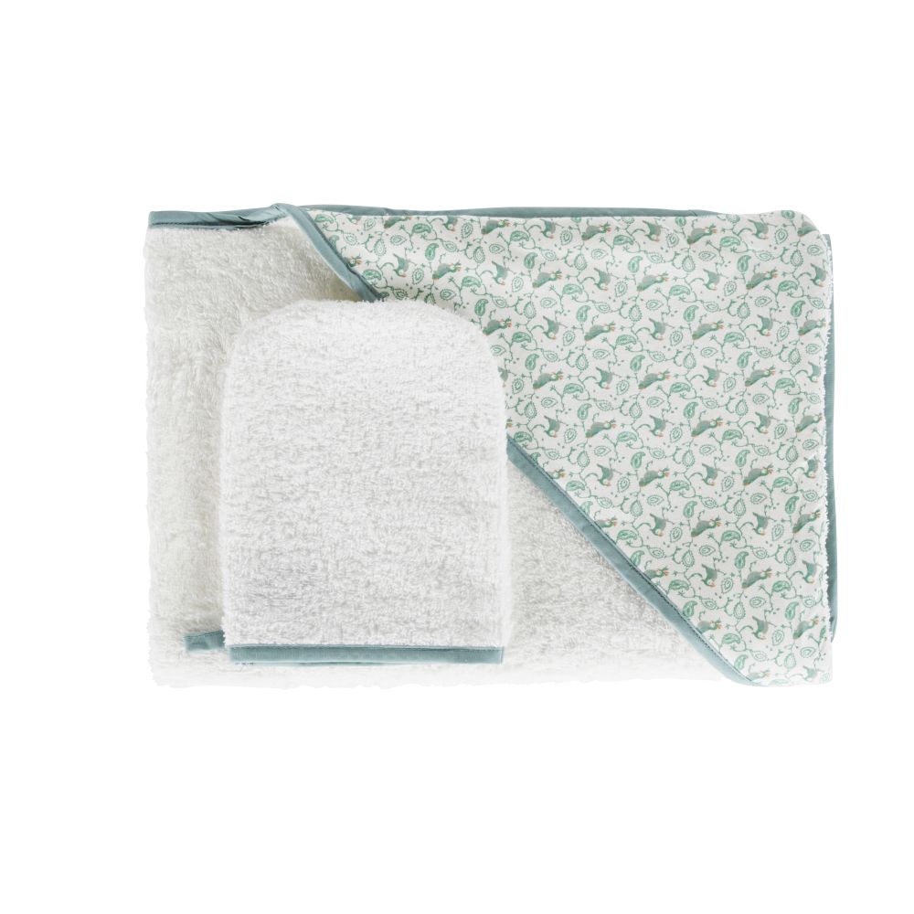 Sortie de bain bébé en coton blanc, vert, bleu et orange, Oeko-Tex® 80x80