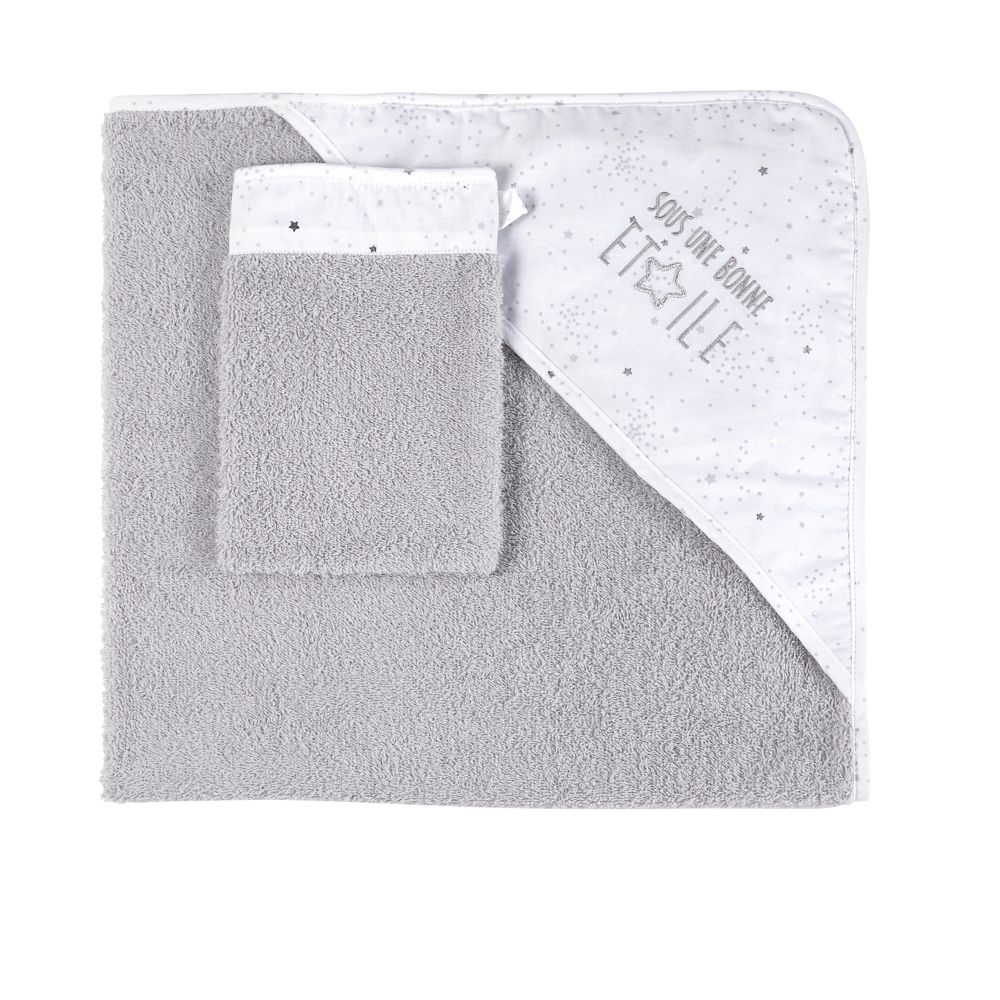 Sortie de bain bébé en coton gris et blanc (photo) Sortie de bain bébé en coton gris et blanc