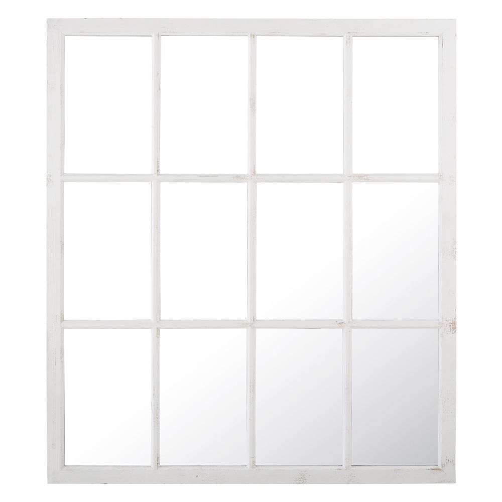 Spiegel in Fensteroptik aus Tannenholz, weiß 140x160