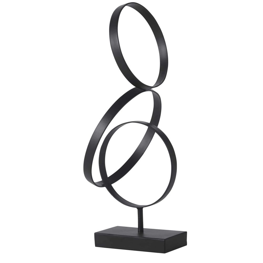 Statue 3 anneaux entrelacés sur socle noir H45 Statue 3 anneaux entrelacés sur socle noir H45