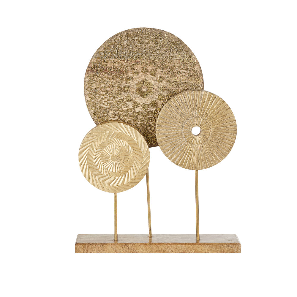 Statue 3 disques mandala doré mat H48 Statue 3 disques mandala doré mat H48