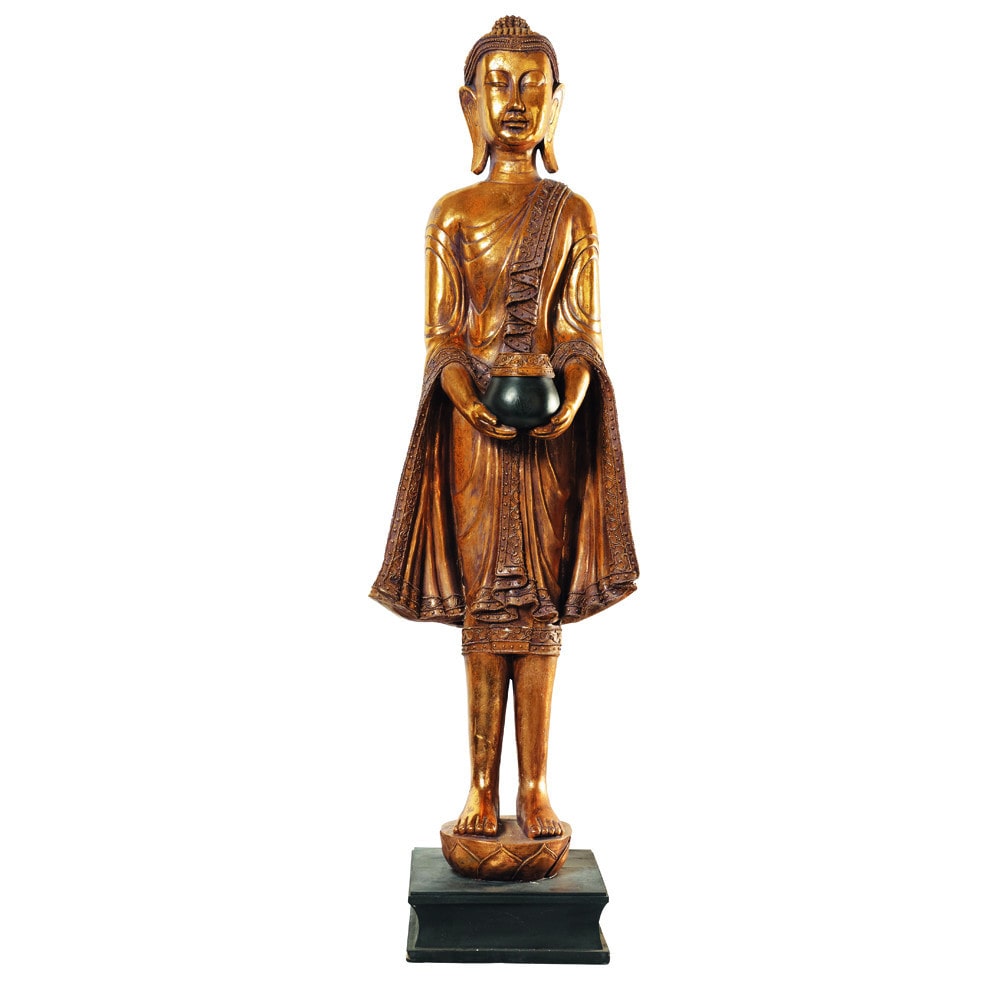 Statue Bouddha debout en résine dorée H 142 cm