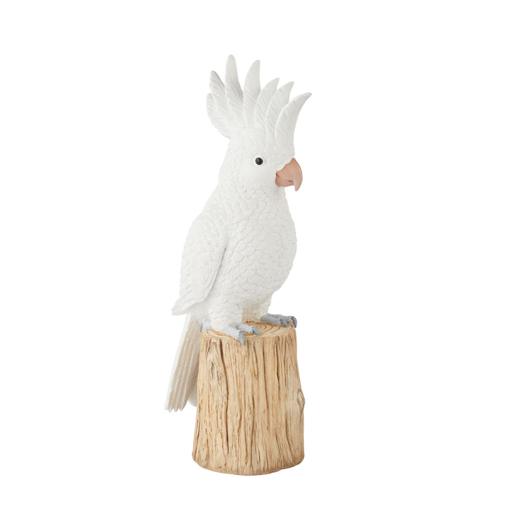 Statue de jardin cacatoès sur souche d'arbre blanche H51 Statue de jardin cacatoès sur souche d'arbre blanche H51