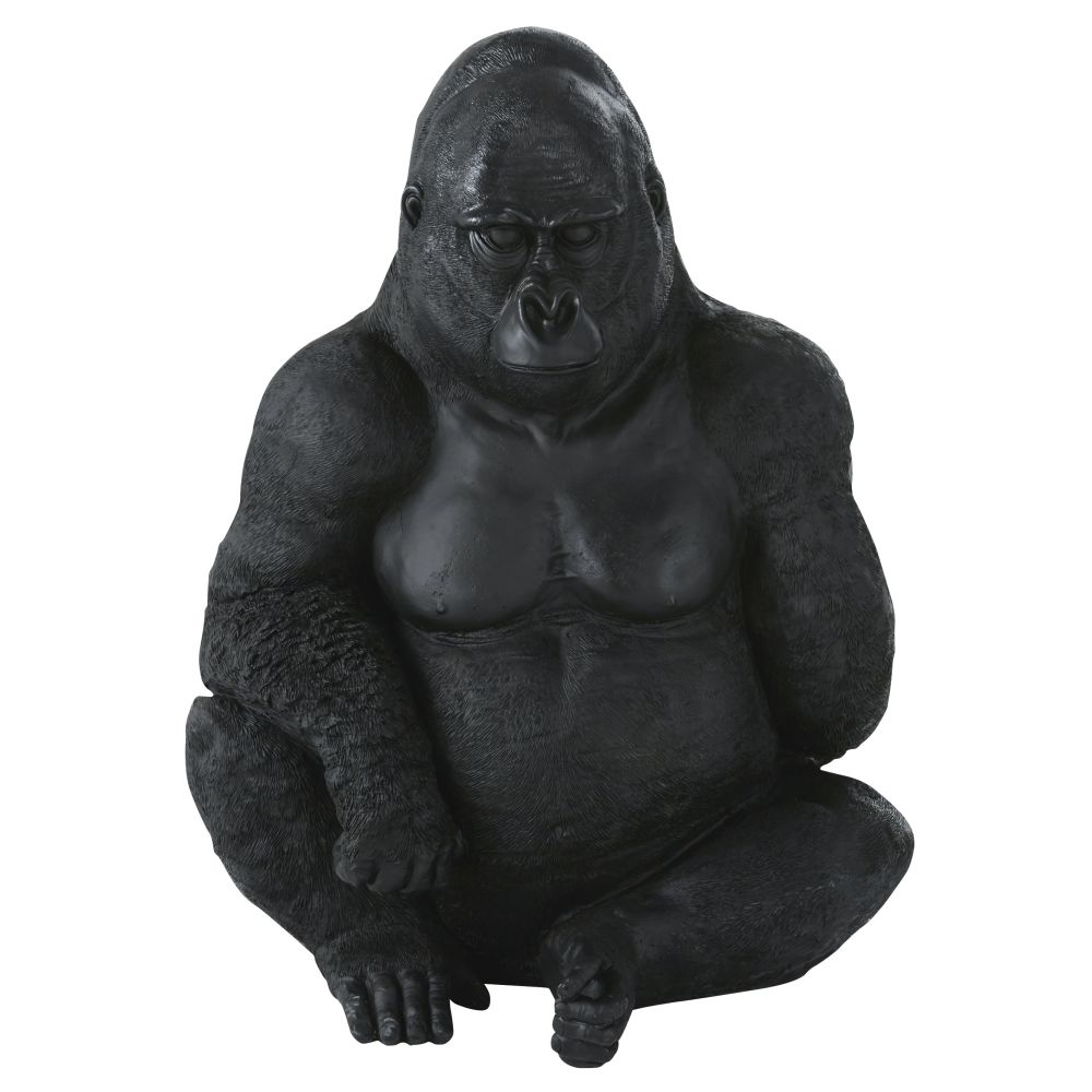 Statue de jardin gorille assis noir mat H83 Statue de jardin gorille assis noir mat H83