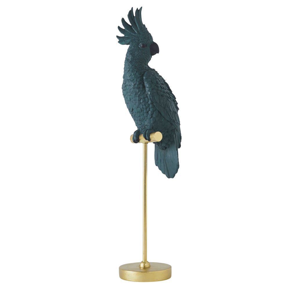 Statue perroquet bleu sur socle en métal doré H60