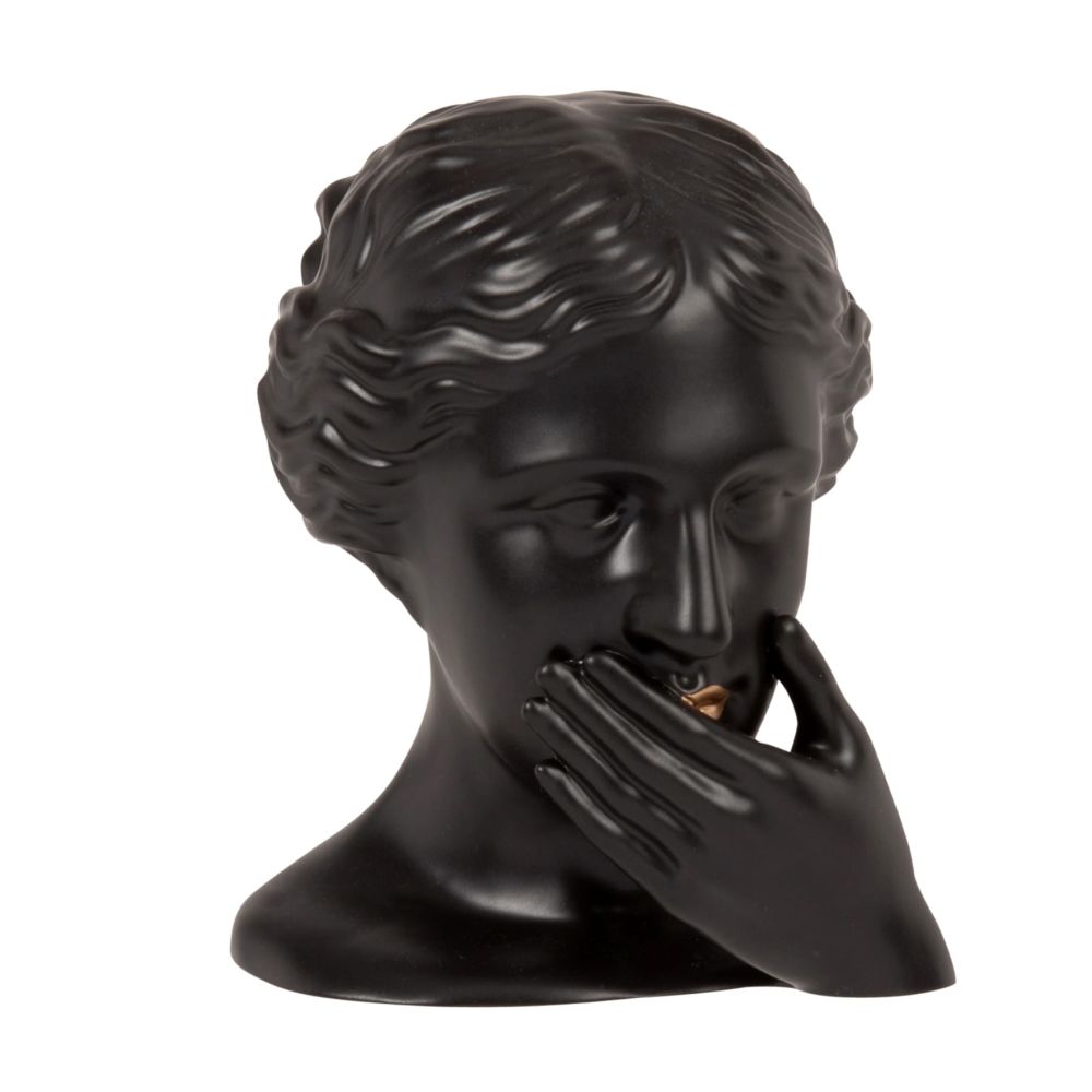 Statuette bouche femme en dolomite noire et dorée H14