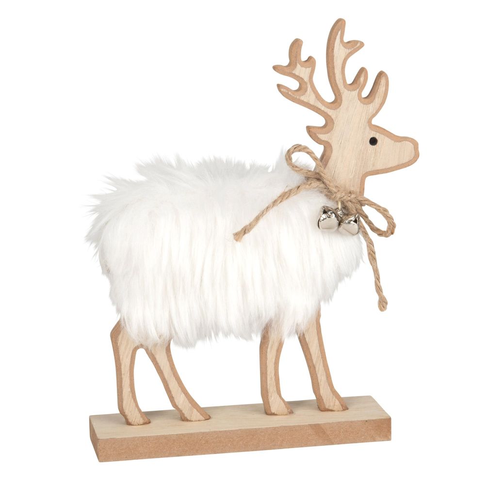 Statuette cerf imitation fourrure blanche H22 Statuette cerf imitation fourrure blanche H22