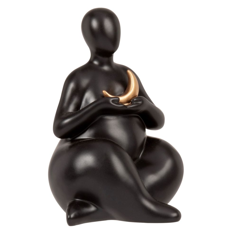 Statuette femme et lune en dolomite noire et dorée H15 Statuette femme et lune en dolomite noire et dorée H15