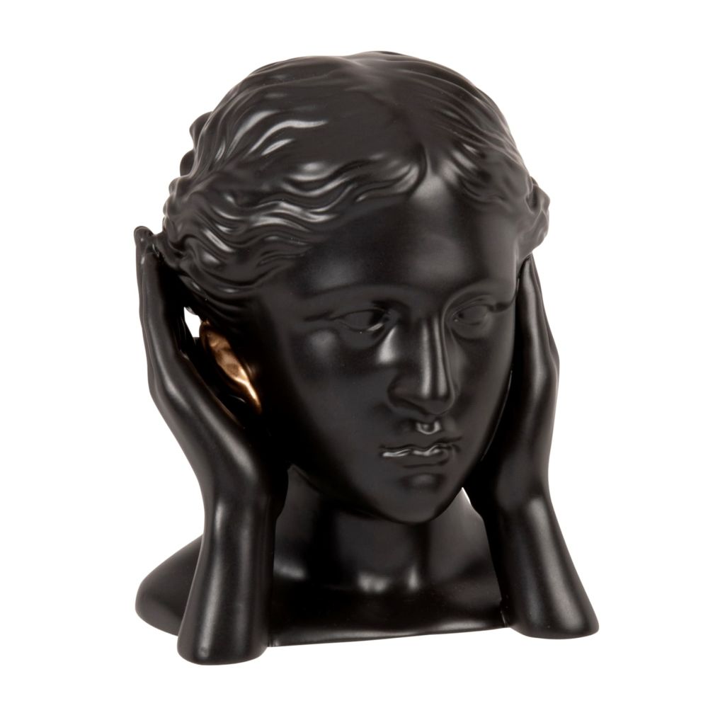 Statuette femme oreilles cachées en dolomite noire et dorée H14 Statuette femme oreilles cachées en dolomite noire et dorée H14