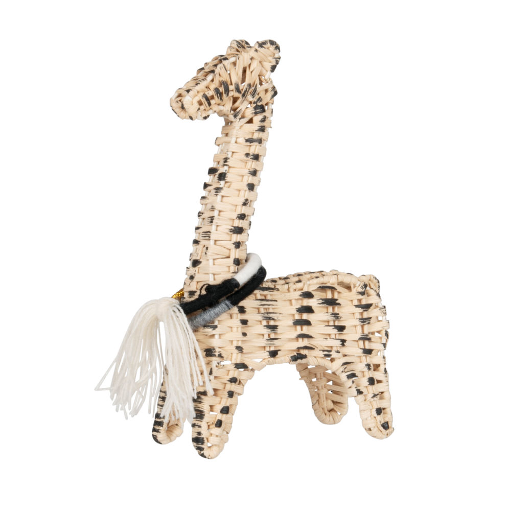 Statuette girafe en rotin et coton noirs tressés H18 Statuette girafe en rotin et coton noirs tressés H18