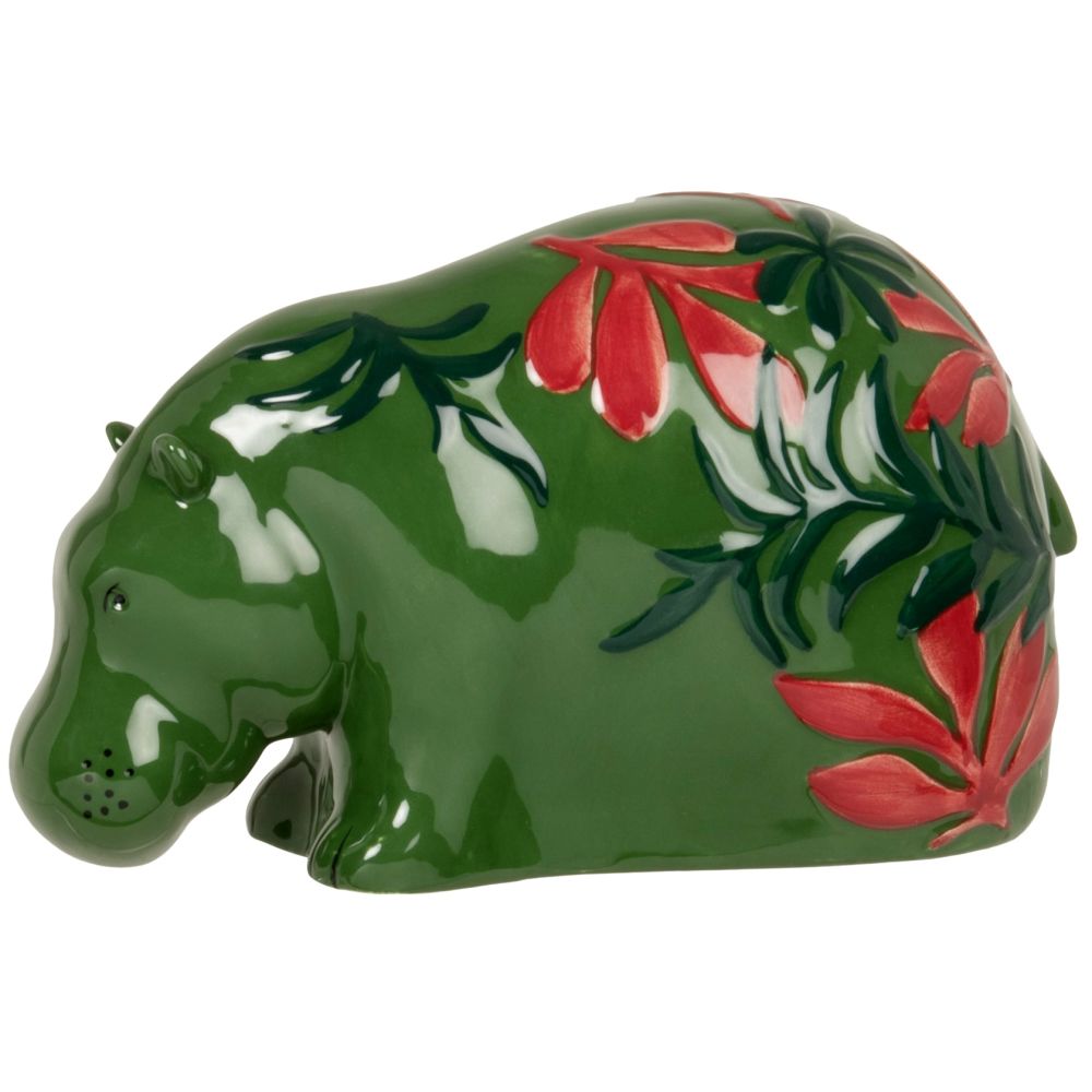 Statuette hippopotame en dolomite verte, rouge et rose H14
