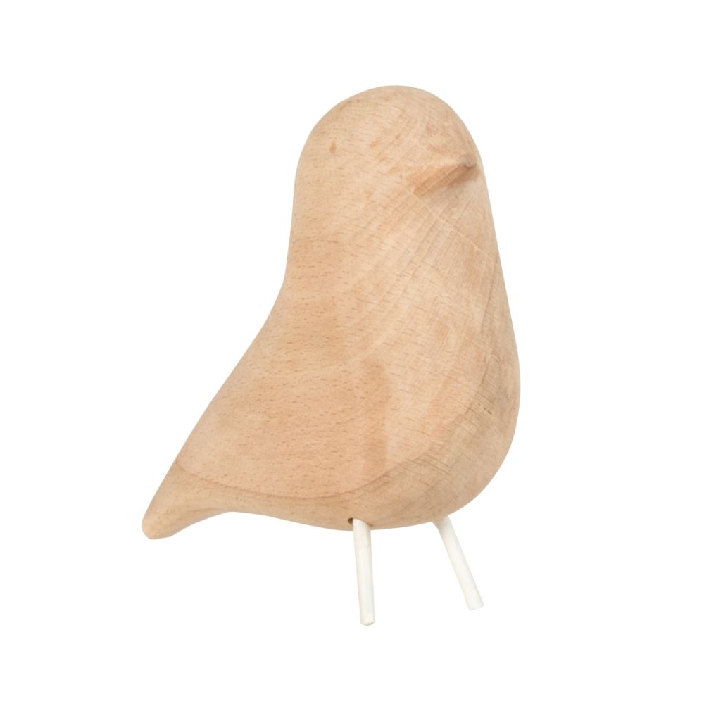 Statuette oiseau en bois de hêtre beige et métal blanc H12 Statuette oiseau en bois de hêtre beige et métal blanc H12