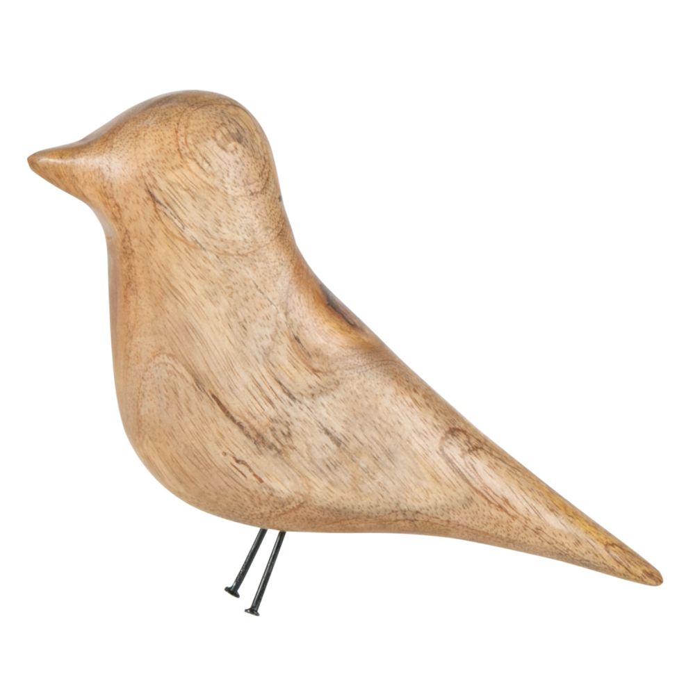 Statuette oiseau en manguier et métal noir H13