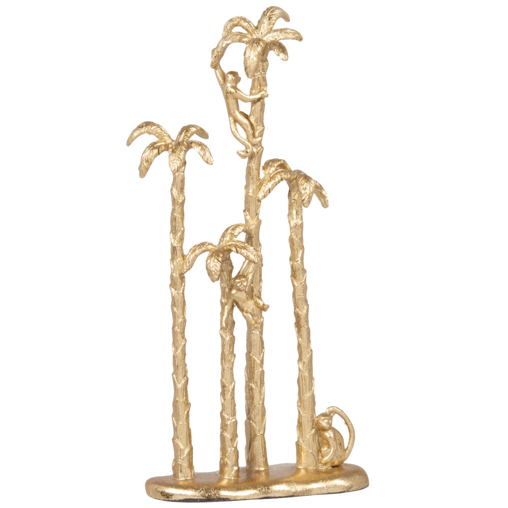 Statuette palmiers et singes dorés H28