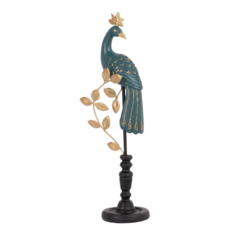 Statuette paon verte et métal doré H27 Statuette paon verte et métal doré H27