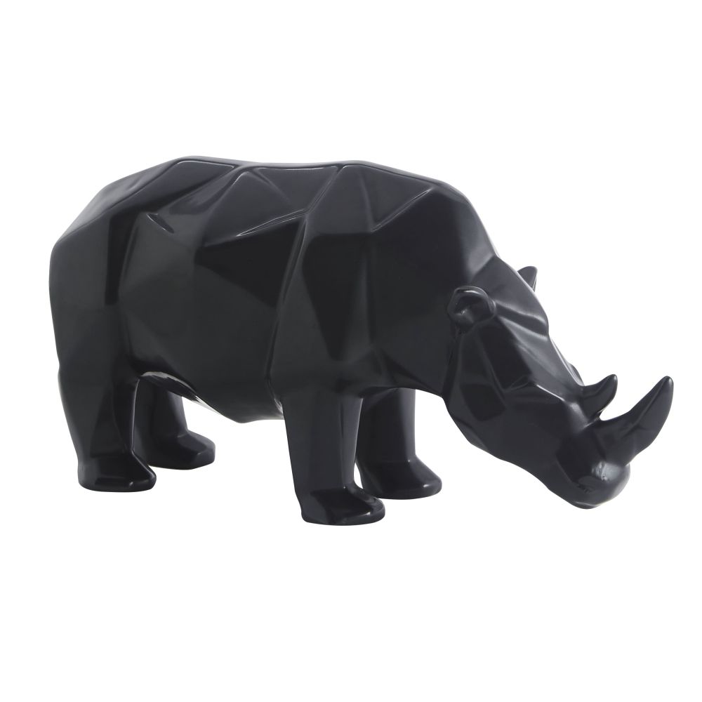 Statuette rhinocéros en porcelaine noire L16 Statuette rhinocéros en porcelaine noire L16