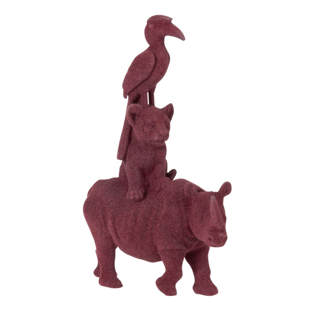 Statuette rhinocéros, lionceau et oiseau violet H14 Statuette rhinocéros, lionceau et oiseau violet H14