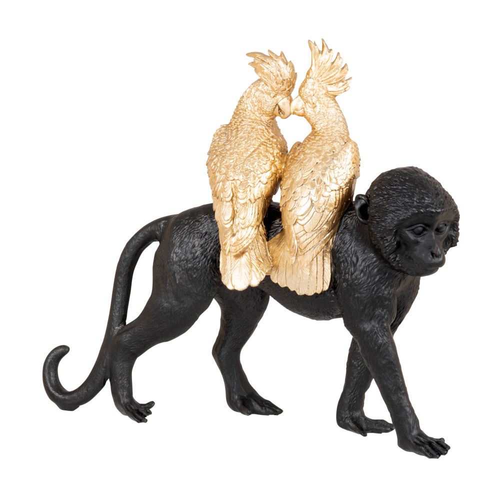Statuette singe noir et perroquets dorés H26 Statuette singe noir et perroquets dorés H26