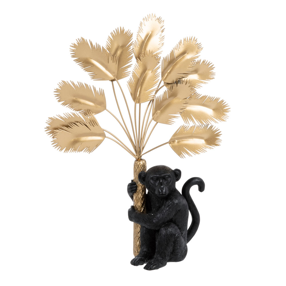 Statuette singe noir et plumes en métal doré H26 Statuette singe noir et plumes en métal doré H26