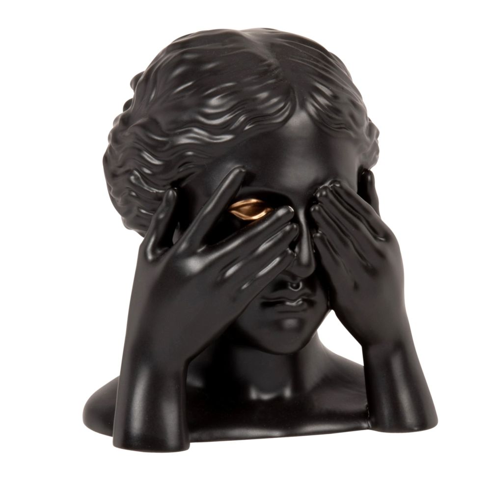 Statuette yeux femme en dolomite noire et dorée H14 Statuette yeux femme en dolomite noire et dorée H14