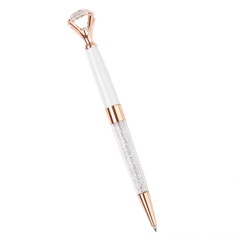 Stylo à billes en métal argenté et imitation diamant Stylo à billes en métal argenté et imitation diamant