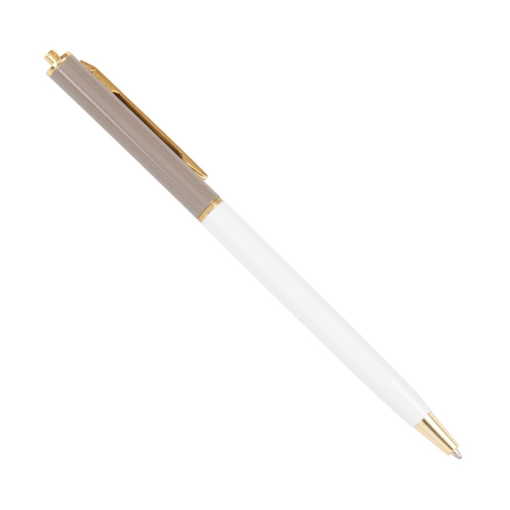 Stylo en métal blanc et gris à pompon noir Stylo en métal blanc et gris à pompon noir