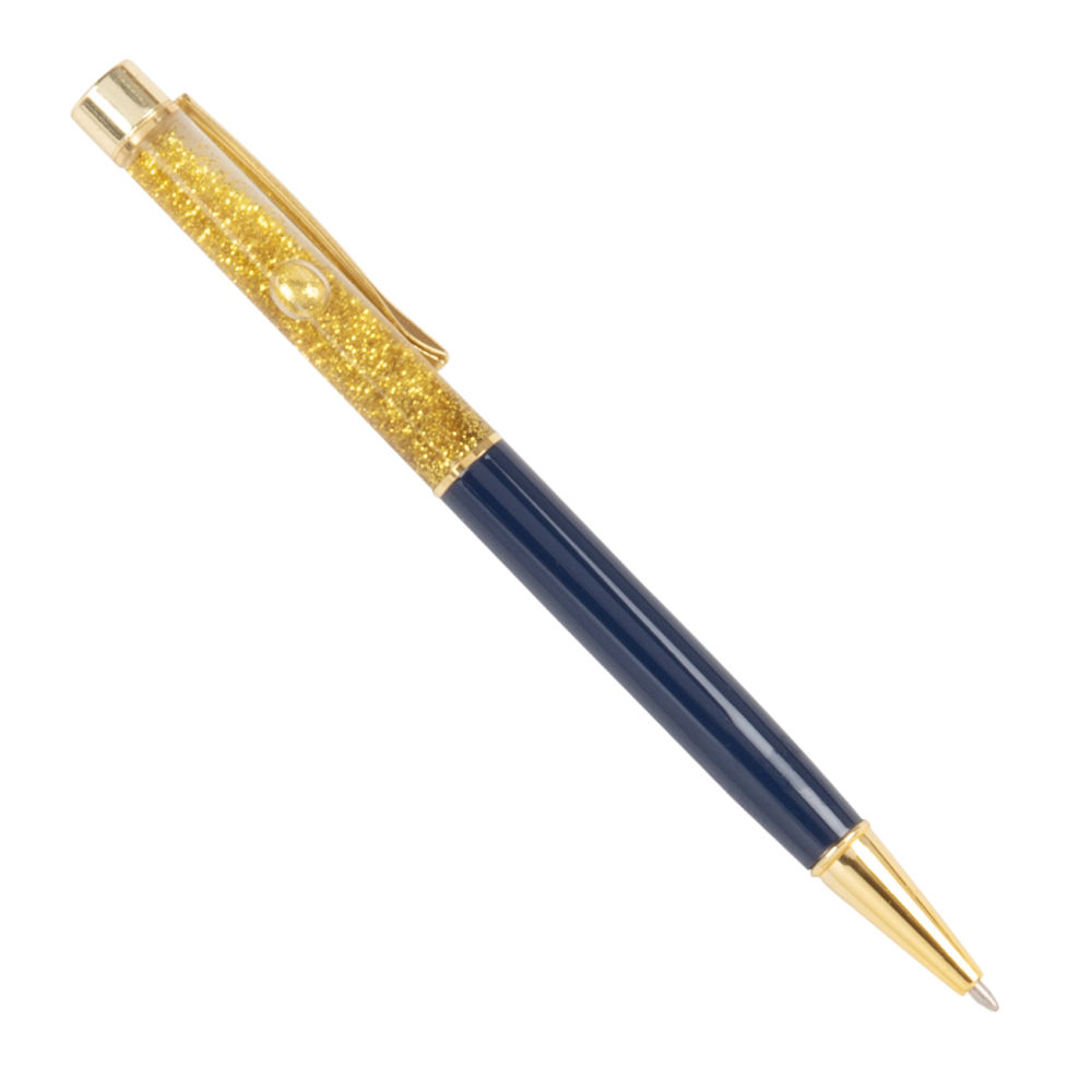 Stylo en métal bleu et à paillettes dorées Stylo en métal bleu et à paillettes dorées