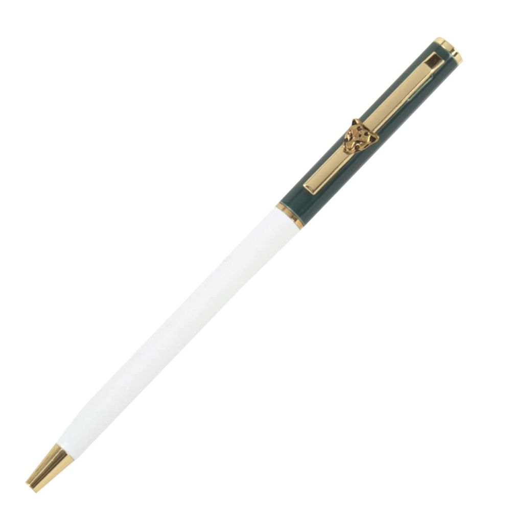 Stylo motif tête de léopard en métal vert et doré Stylo motif tête de léopard en métal vert et doré
