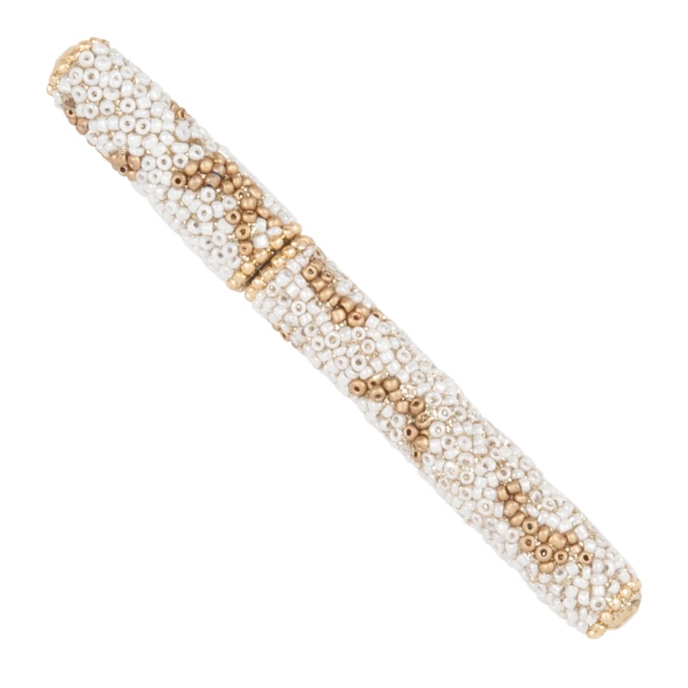 Stylo perles en verre blanc et doré Stylo perles en verre blanc et doré