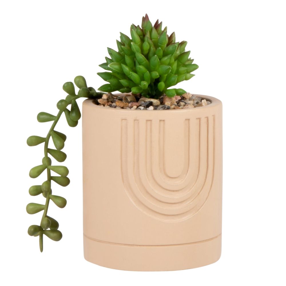Succulente artificielle et pot en ciment rose