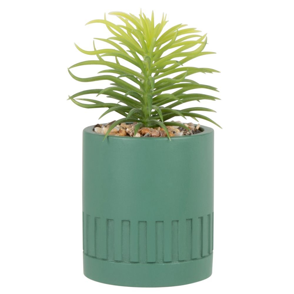 Succulente artificielle et pot en ciment vert
