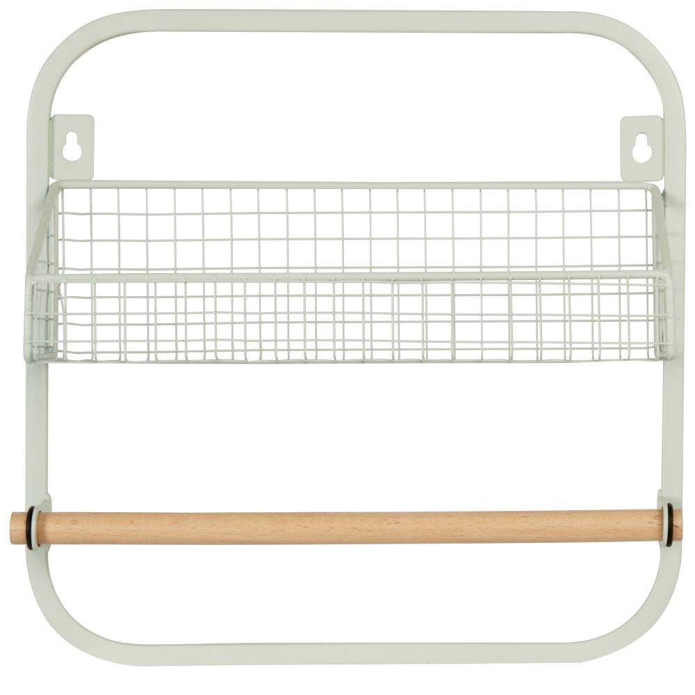 Support de cuisine en métal vert amande dérouleur essuie-tout en bois de pin Support de cuisine en métal vert amande dérouleur essuie-tout en bois de pin