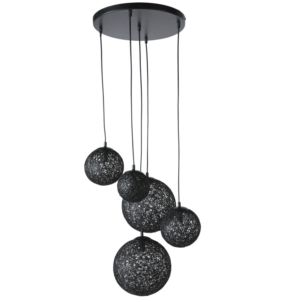 Suspension 5 abat-jours ronds en papier et métal Suspension 5 abat-jours ronds en papier et métal