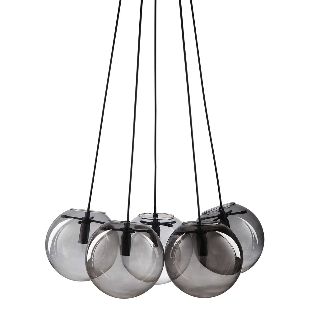 Suspension 5 boules en verre et verre fumé Suspension 5 boules en verre et verre fumé
