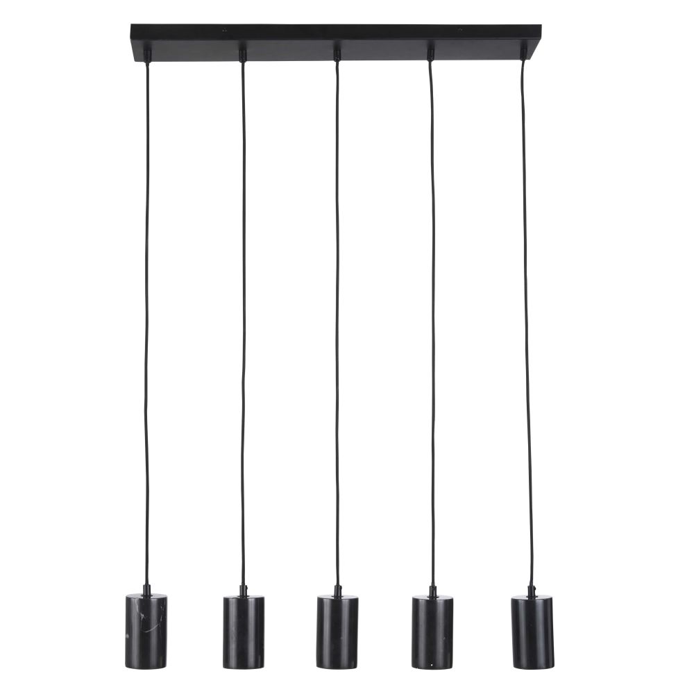 Suspension 5 douilles en marbre et métal mat noirs Suspension 5 douilles en marbre et métal mat noirs