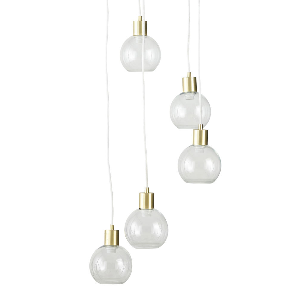 Suspension 5 globes en verre et métal doré