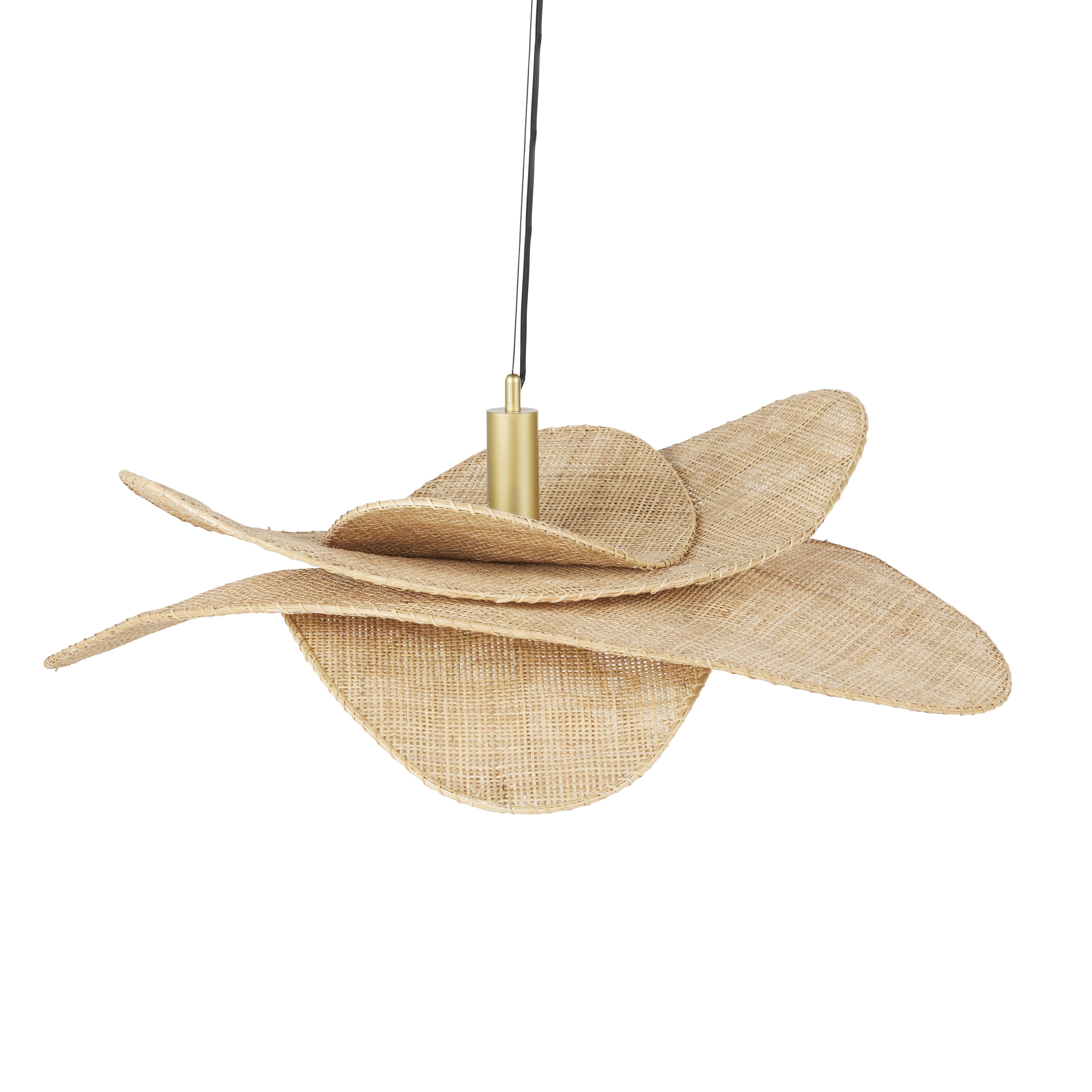 Suspension aérienne en rabane de rotin et métal doré