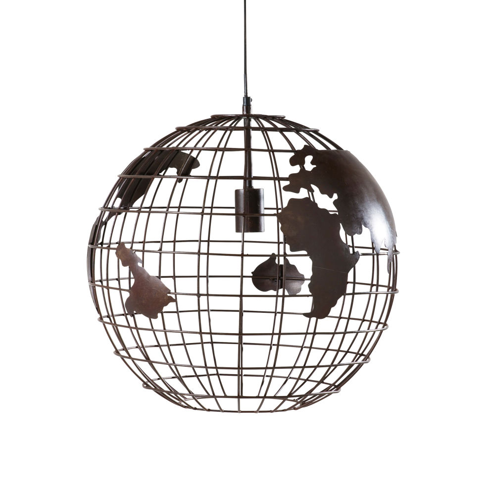 Suspension carte du monde en métal noir