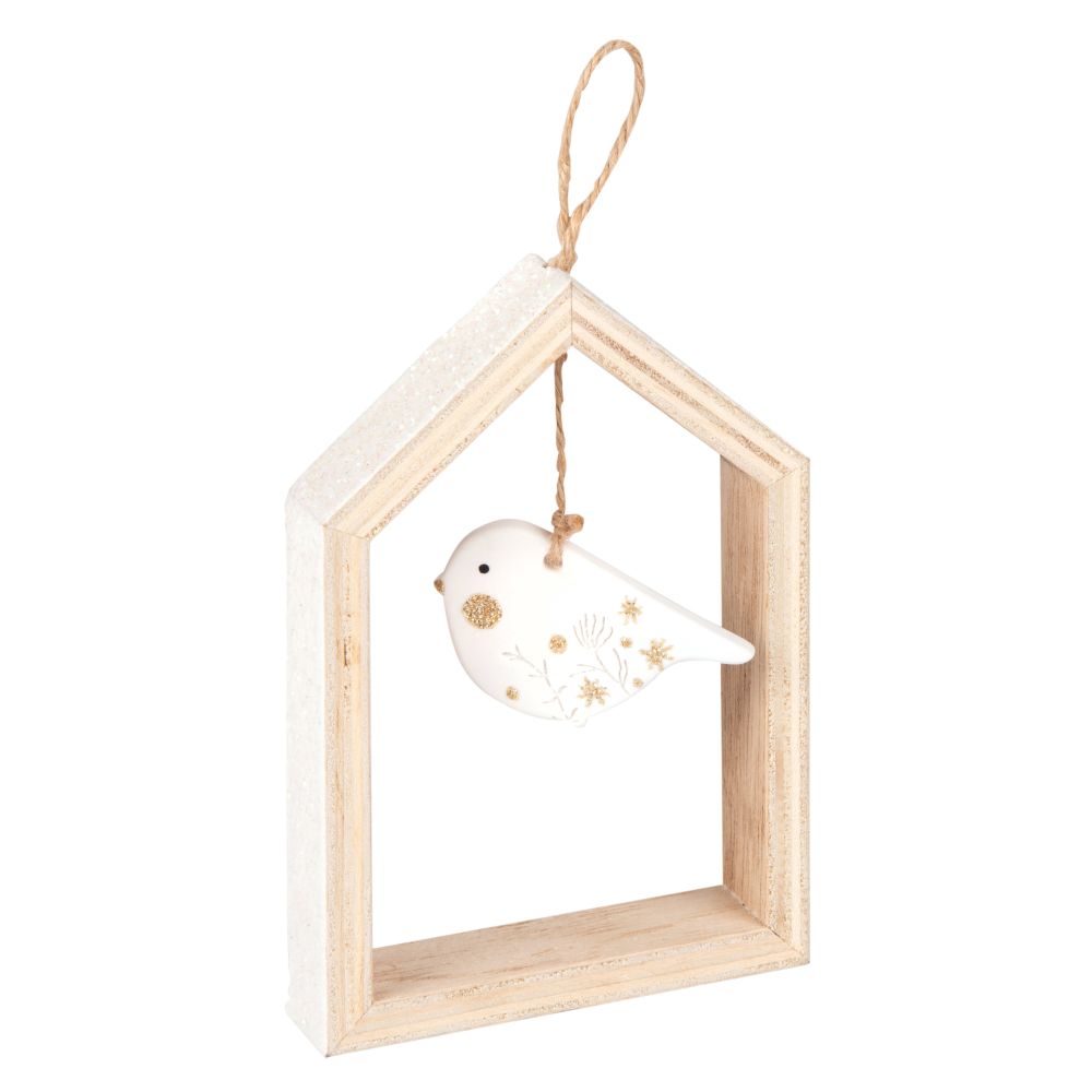 Suspension de Noël cabane et oiseau blanc Suspension de Noël cabane et oiseau blanc
