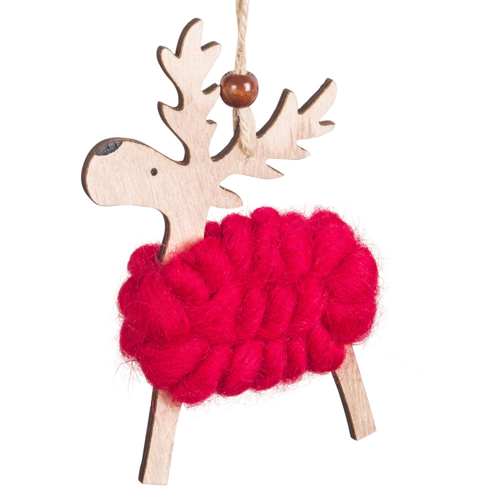 Suspension de Noël cerf en laine rouge Suspension de Noël cerf en laine rouge