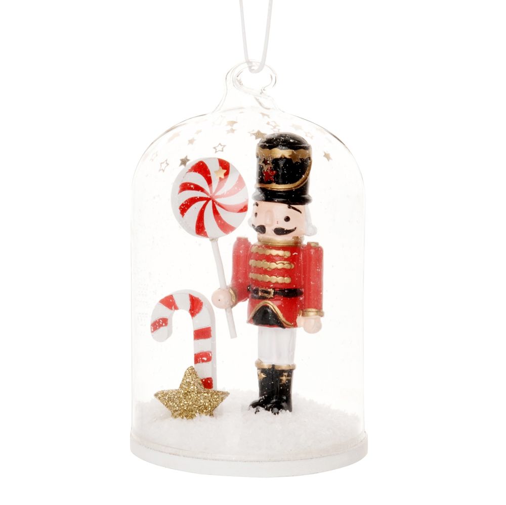 Suspension de Noël cloche en verre avec casse-noisette multicolore Suspension de Noël cloche en verre avec casse-noisette multicolore