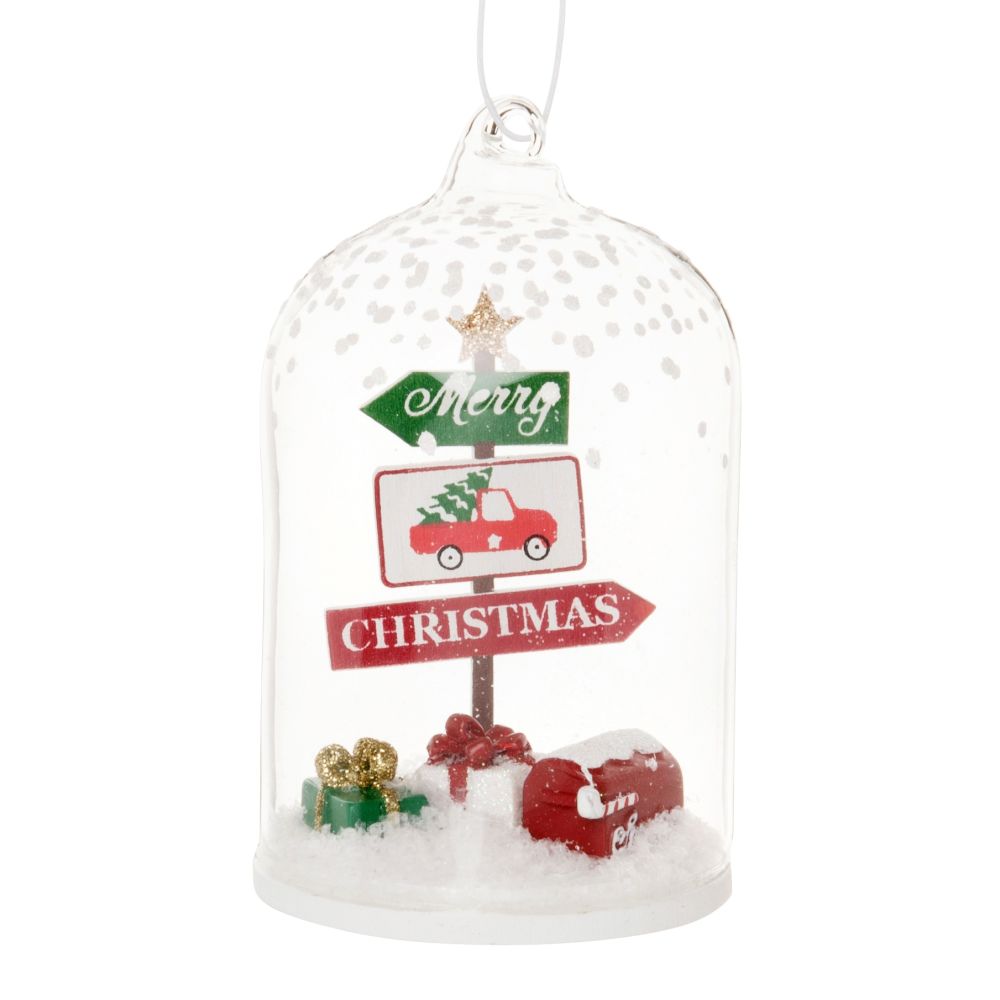 Suspension de Noël cloche en verre avec pancartes multicolores Suspension de Noël cloche en verre avec pancartes multicolores