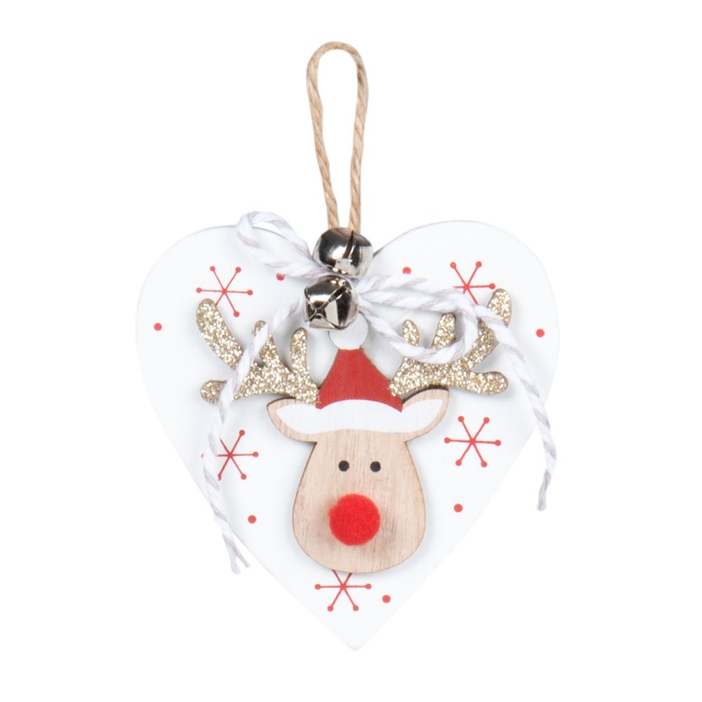 Suspension de Noël cœur et élan rouge et blanc Suspension de Noël cœur et élan rouge et blanc