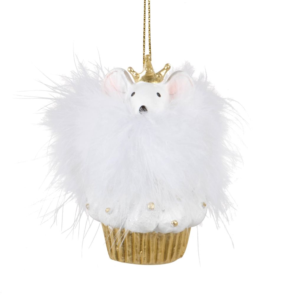 Suspension de Noël cupcake et souris blanche et dorée Suspension de Noël cupcake et souris blanche et dorée