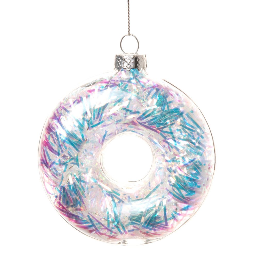 Suspension de Noël donuts en verre irisé multicolore Suspension de Noël donuts en verre irisé multicolore
