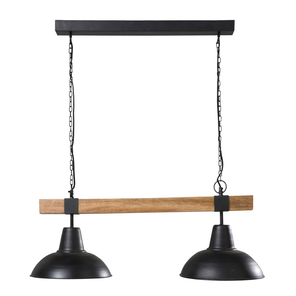 Suspension double en métal noir et manguier Suspension double en métal noir et manguier