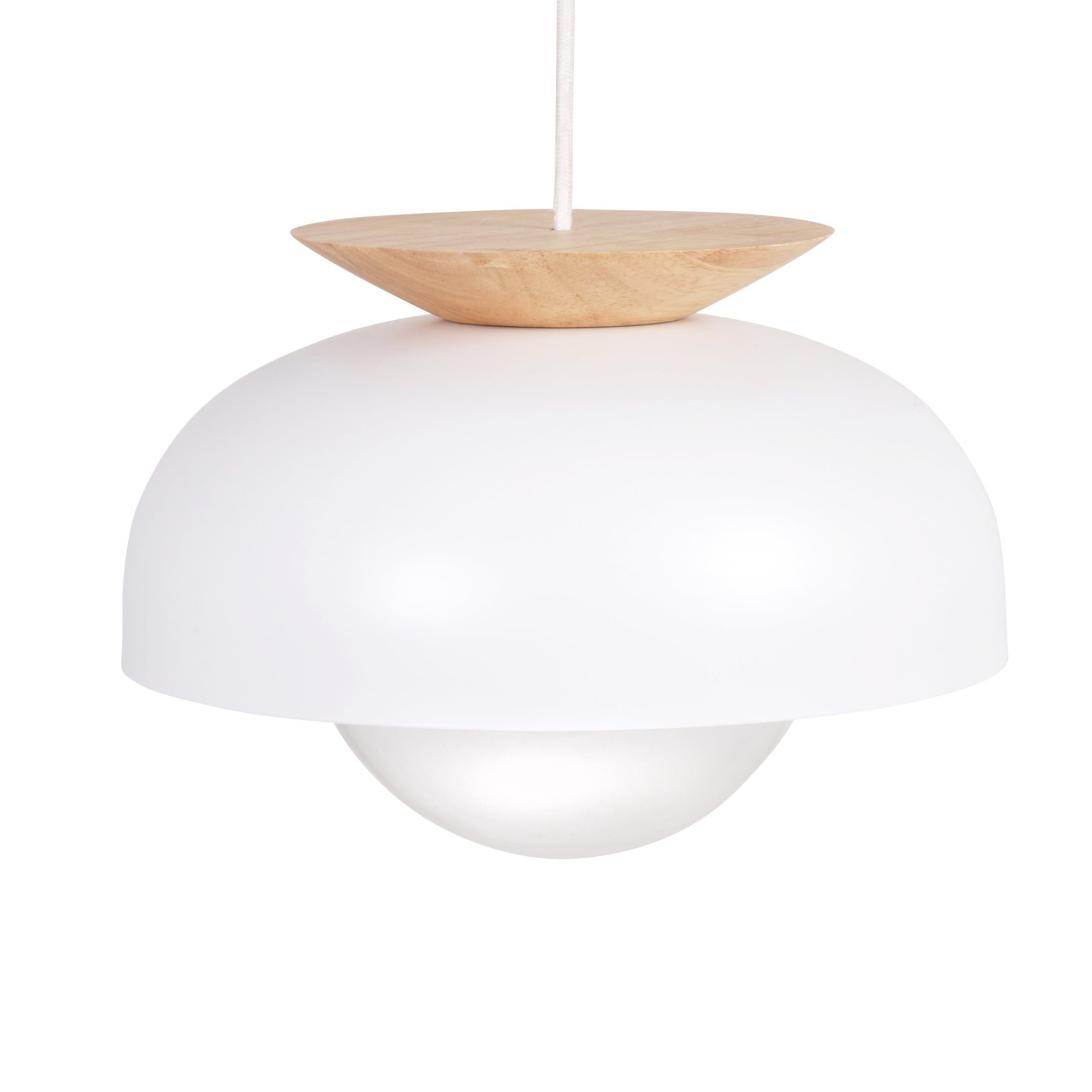 Suspension en bois d&rsquo;hévéa et métal blanc cassé