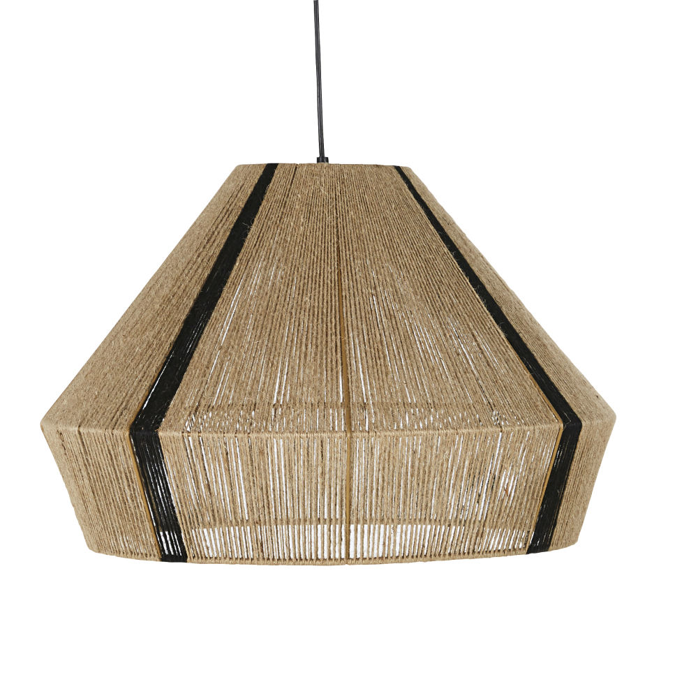 Suspension en métal recyclé et jute tressé à la main noir et beige Suspension en métal recyclé et jute tressé à la main noir et beige